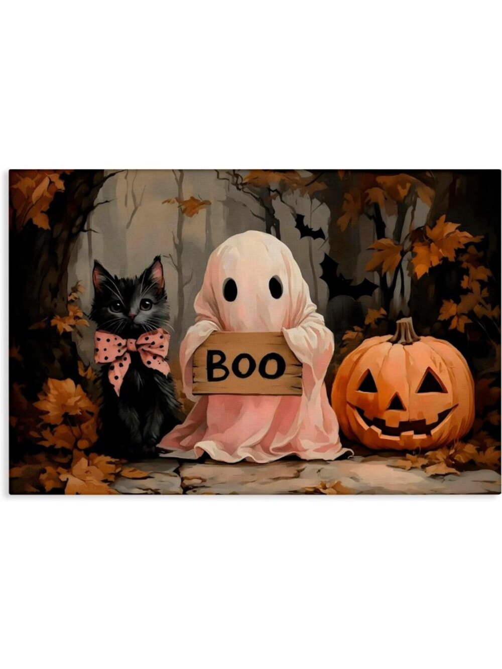 Adorable Halloween Boo Portrait Canvas Art - 20x30 Inch Spooky Decor